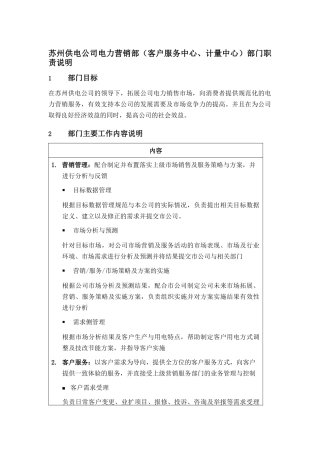 苏州供电公司电力营销部（客户服务中心、计量中心）部门职责说明