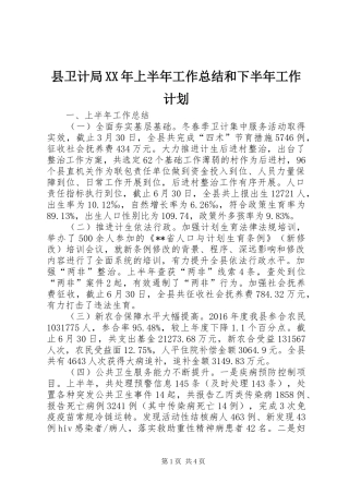 县卫计局XX年上半年工作总结和下半年工作计划