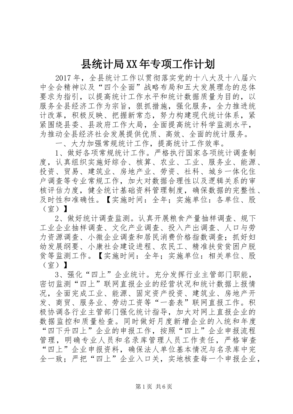 县统计局XX年专项工作计划_第1页