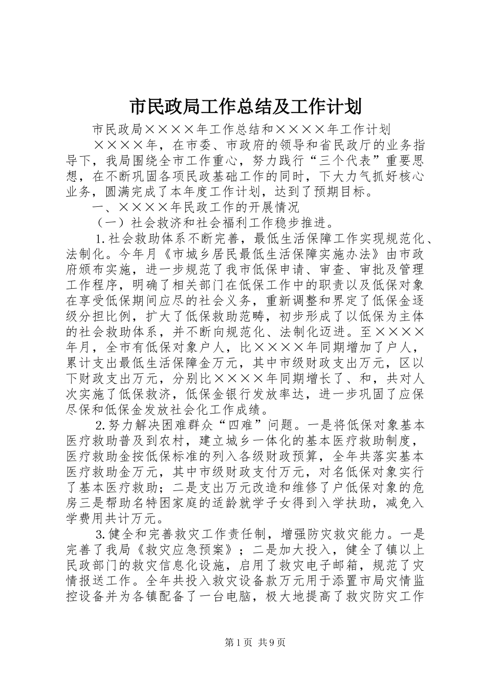 市民政局工作总结及工作计划_第1页