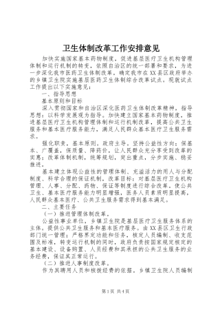 卫生体制改革工作安排意见