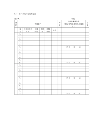 客户开发计划及预定表