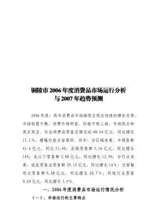 铜陵市年度消费品市场运行分析与趋势预测