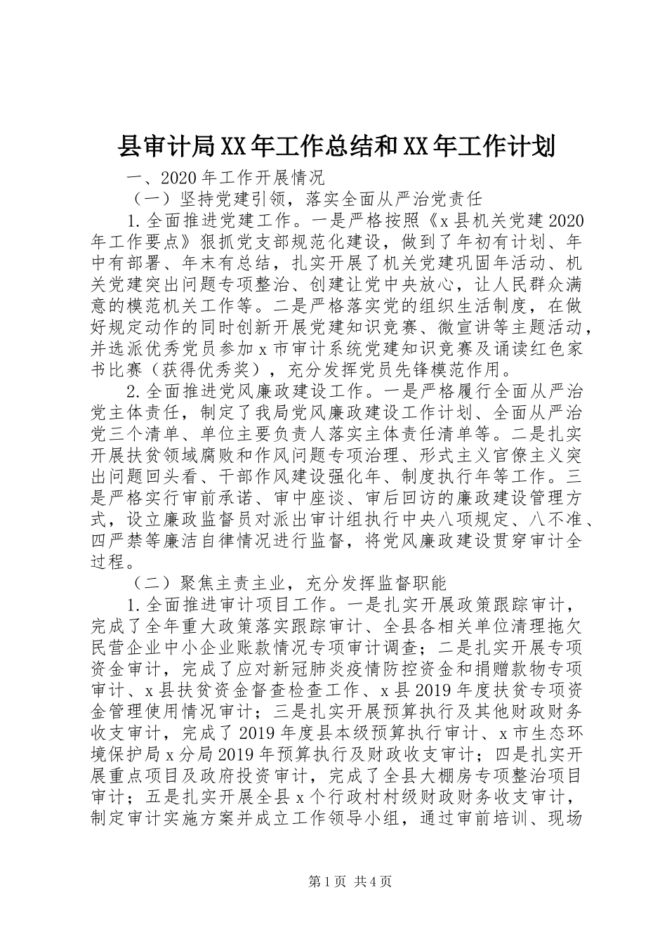 县审计局XX年工作总结和XX年工作计划_第1页