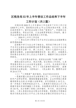 区税务局XX年上半年普法工作总结和下半年工作计划（共2篇）