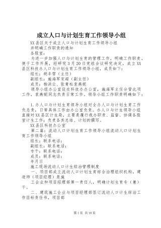 成立人口与计划生育工作领导小组