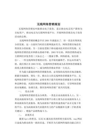 无线网络营销规划