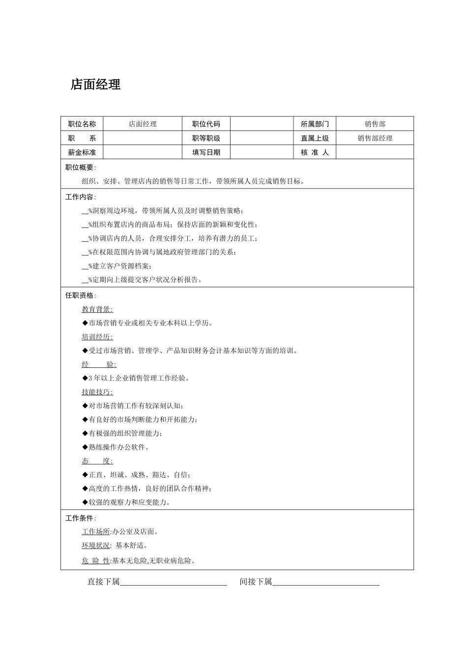 职位说明书-店面经理_第1页