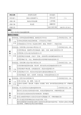 明达集团物业公司服务中心环境保洁经理职务说明书