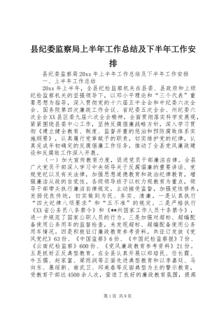 县纪委监察局上半年工作总结及下半年工作安排