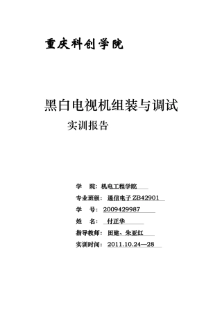 黑白电视机组装与调试实训报告