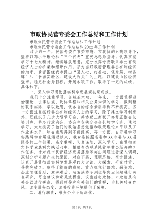 市政协民营专委会工作总结和工作计划