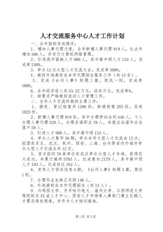 人才交流服务中心人才工作计划