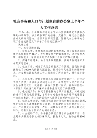 社会事务和人口与计划生育的办公室上半年个人工作总结