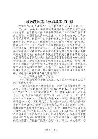 县民政局工作总结及工作计划
