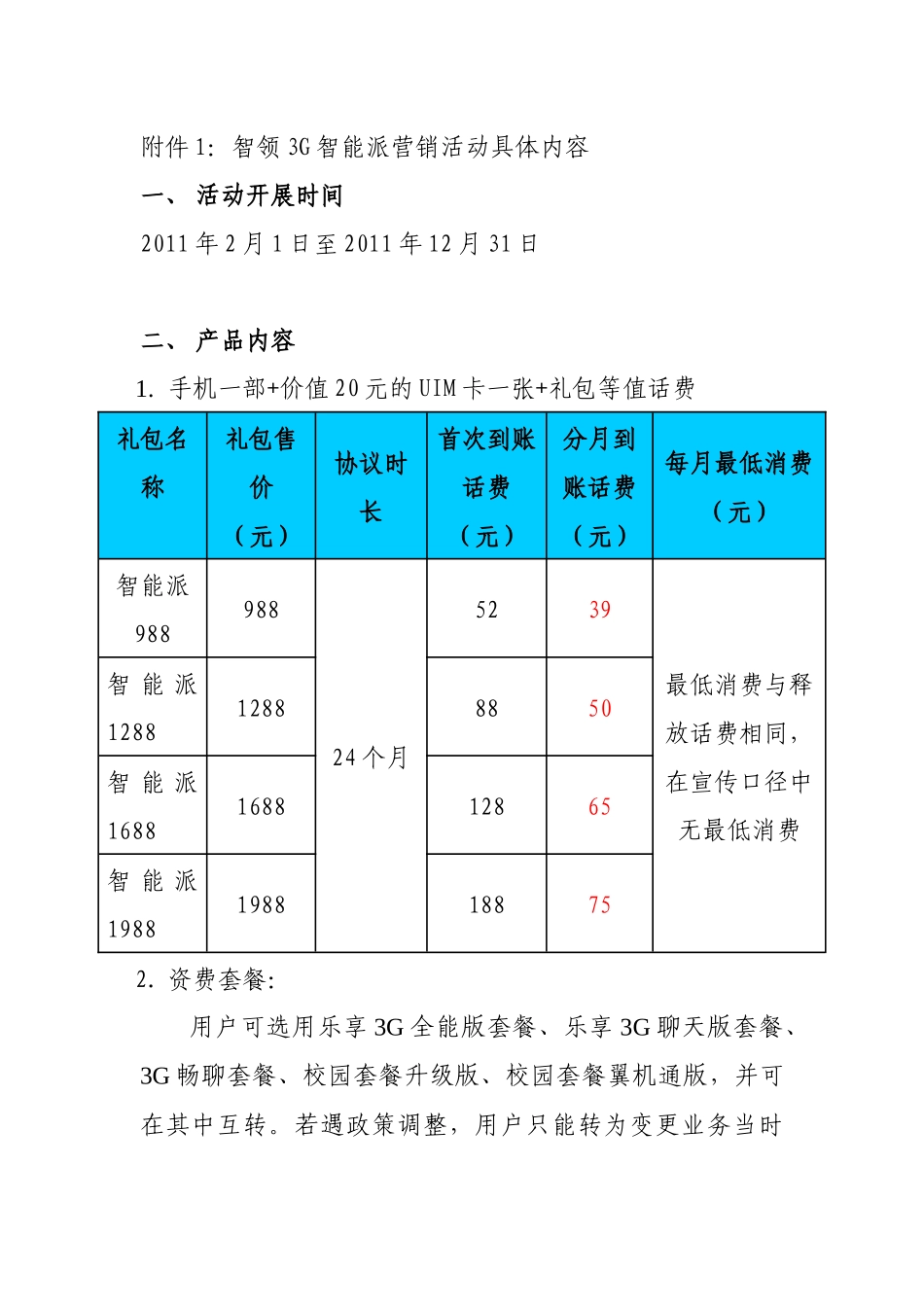 智领3G智能派 营销活动具体内容_第1页