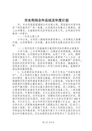 市水利局全年总结及年度计划