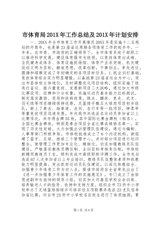 市体育局201X年工作总结及201X年计划安排