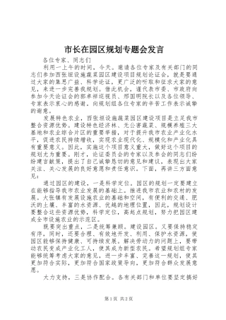 市长在园区规划专题会发言