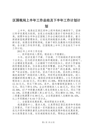 区国税局上半年工作总结及下半年工作计划计划