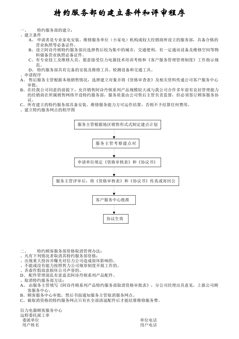 特约服务部的建立条件和评审程序_第1页