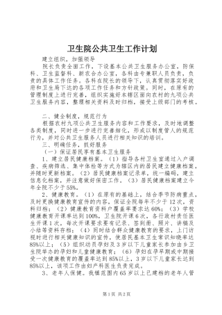 卫生院公共卫生工作计划