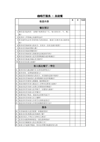 咖啡厅服务检查表（自助餐）