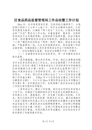 区食品药品监督管理局工作总结暨工作计划