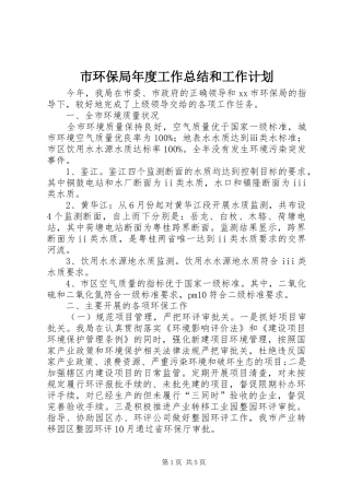 市环保局年度工作总结和工作计划