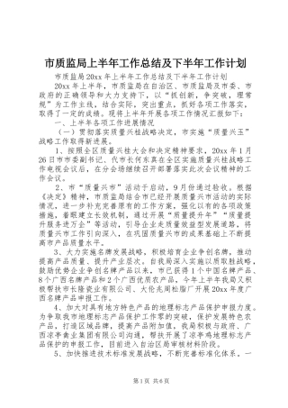 市质监局上半年工作总结及下半年工作计划