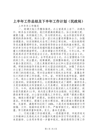 上半年工作总结及下半年工作计划（民政局）