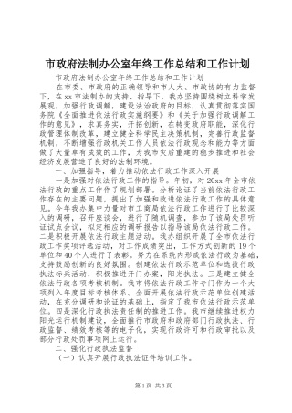 市政府法制办公室年终工作总结和工作计划