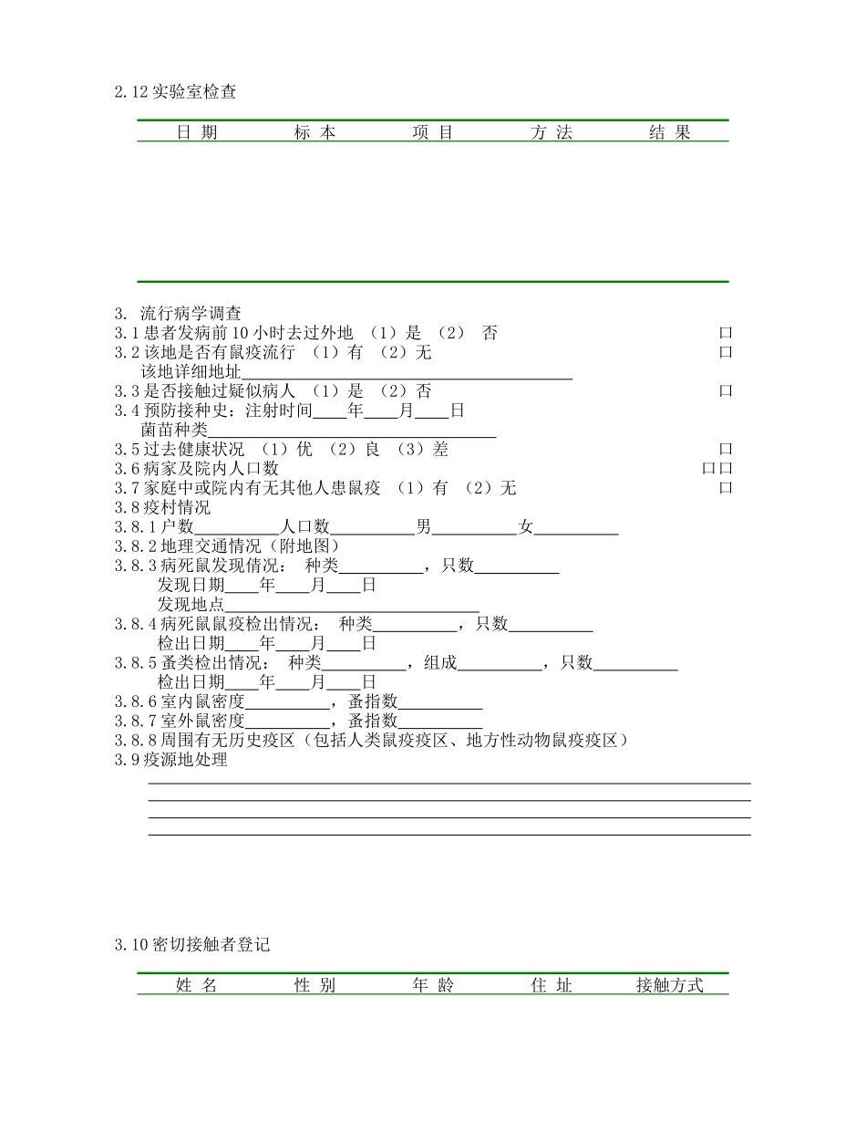 鼠疫个案调查表与霍乱个案基本信息表_第2页