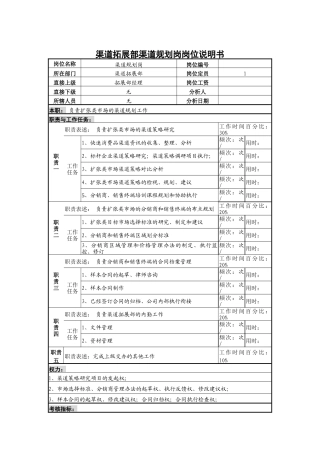渠道拓展部渠道规划岗岗位说明书