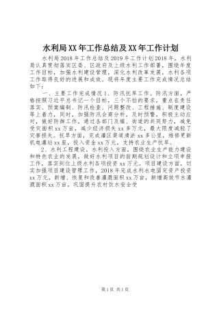 水利局XX年工作总结及XX年工作计划