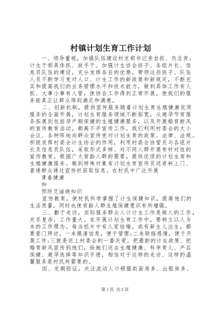 村镇计划生育工作计划