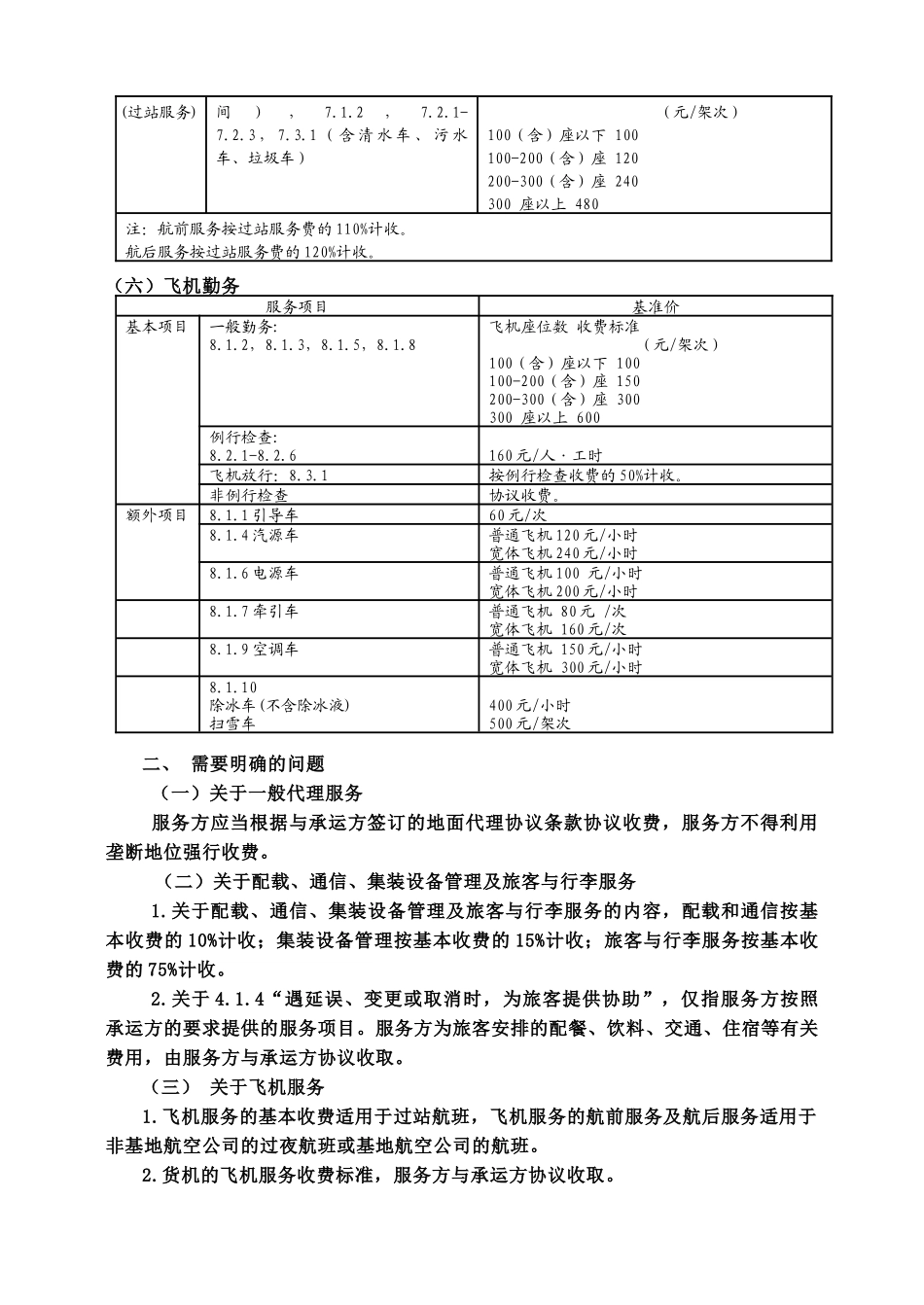 内地航空公司内地航班地面服务收费标准基准价_第2页