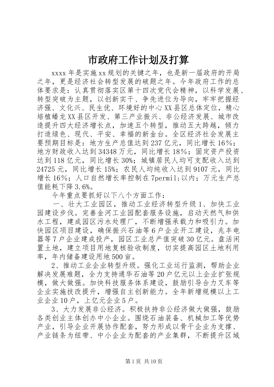 市政府工作计划及打算_第1页