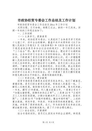 市政协经贸专委会工作总结及工作计划
