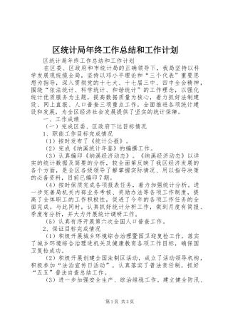 区统计局年终工作总结和工作计划
