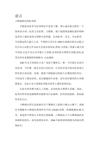 六峰湖酒业松茸酒企业营销策划方案