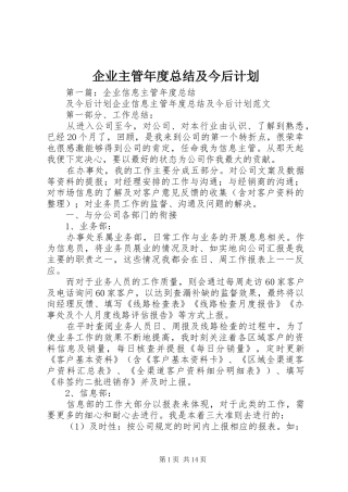 企业主管年度总结及今后计划