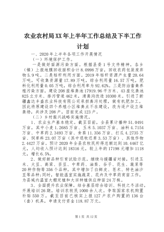 农业农村局XX年上半年工作总结及下半工作计划