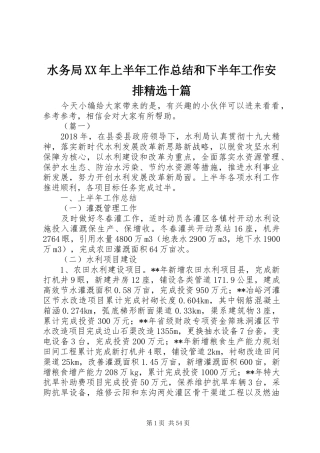 水务局XX年上半年工作总结和下半年工作安排精选十篇