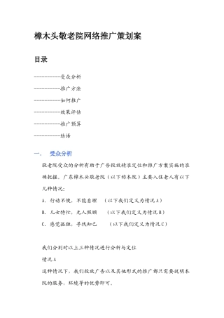 樟木头敬老院网络推广策划案