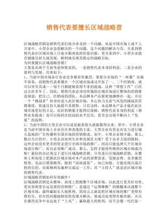 销售代表要擅长区域战略营