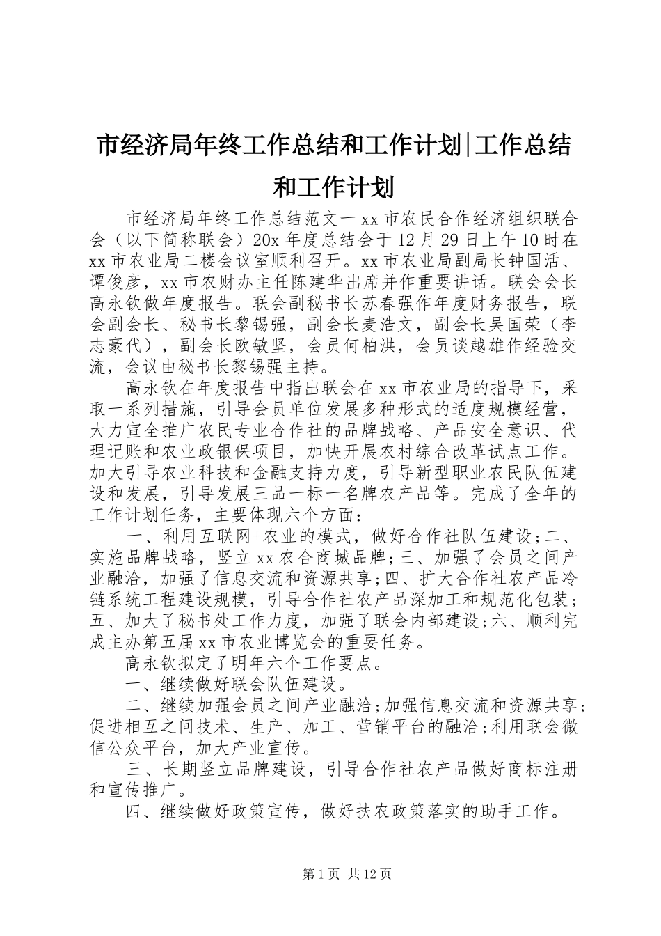 市经济局年终工作总结和工作计划-工作总结和工作计划_第1页