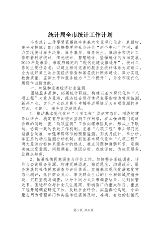统计局全市统计工作计划