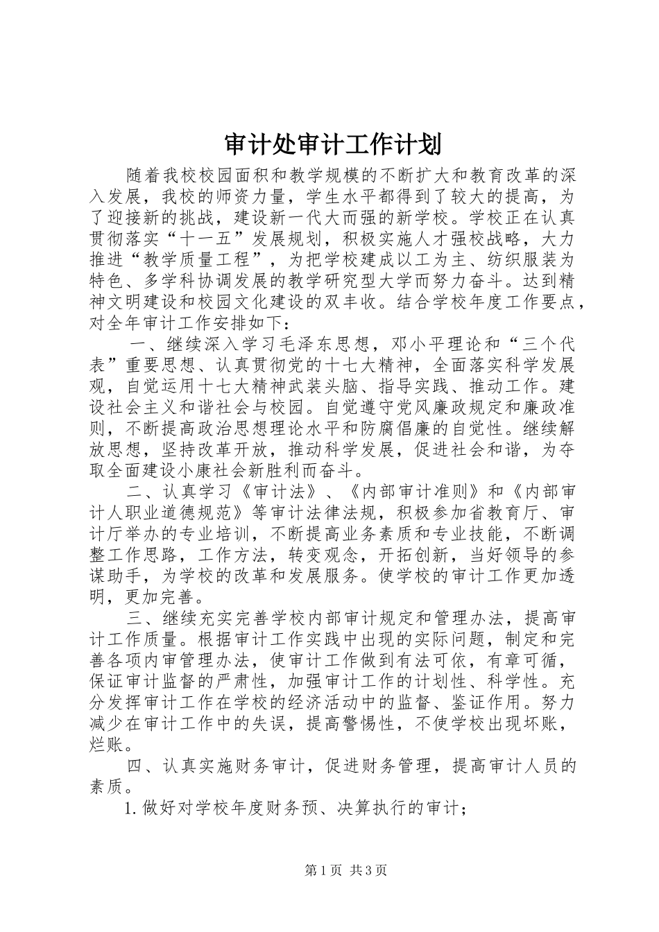 审计处审计工作计划_第1页