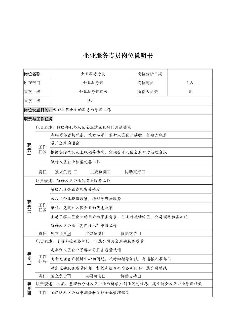 企业服务专员岗位说明书_第1页